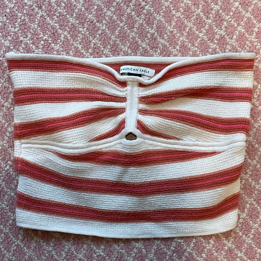 American Eagle Outfitters Pink and Red Stretchy Striped Tube Top